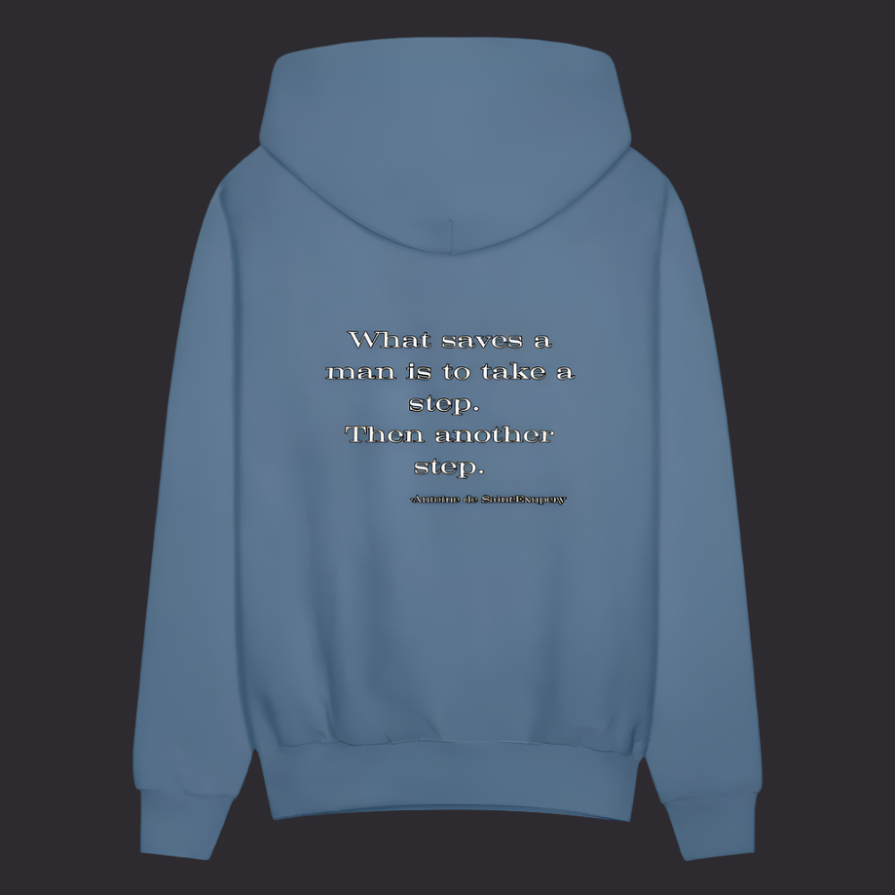 'What saves a man' Denim Blue Hoodie Survive Collection - denim blue