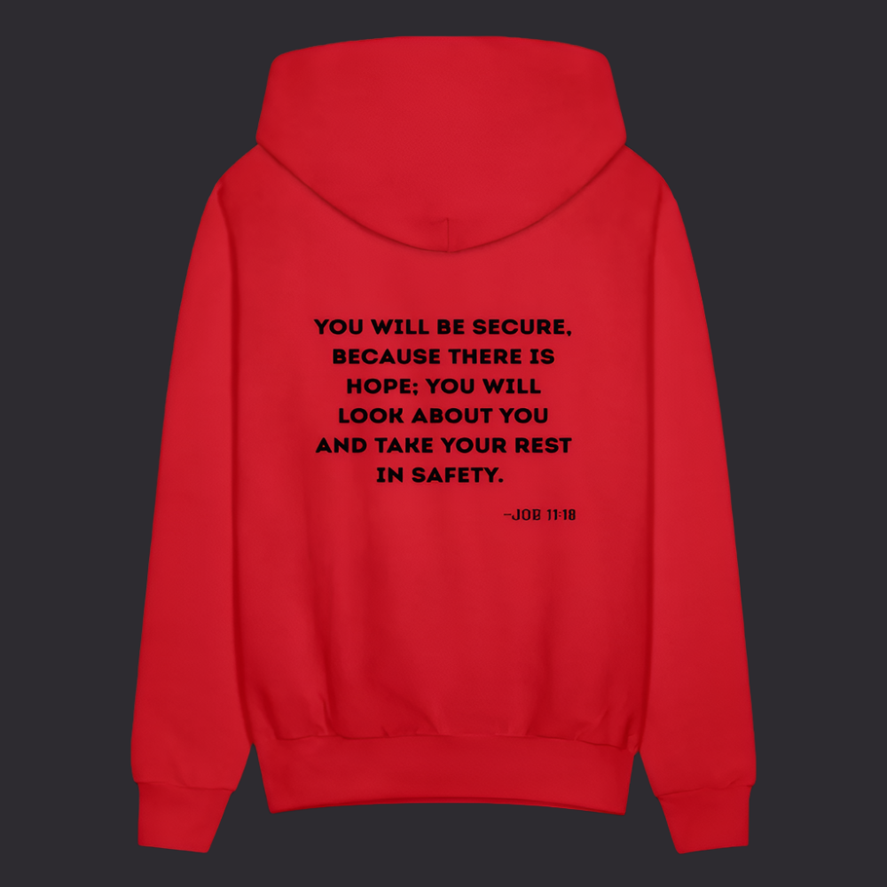 'You will be secure' Classic Red Hoodie Strive Collection - red