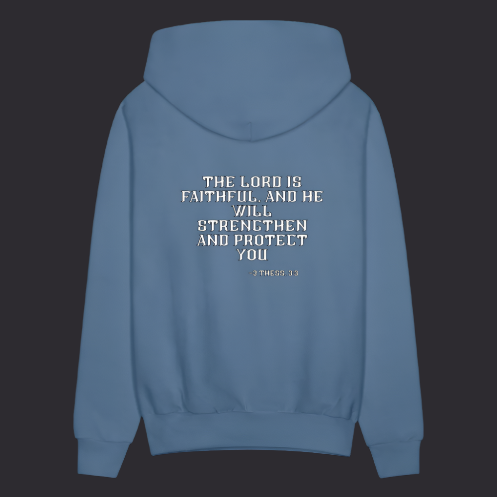 'The Lord Is Faithful' Demin Blue Hoodie Survive Collection - denim blue