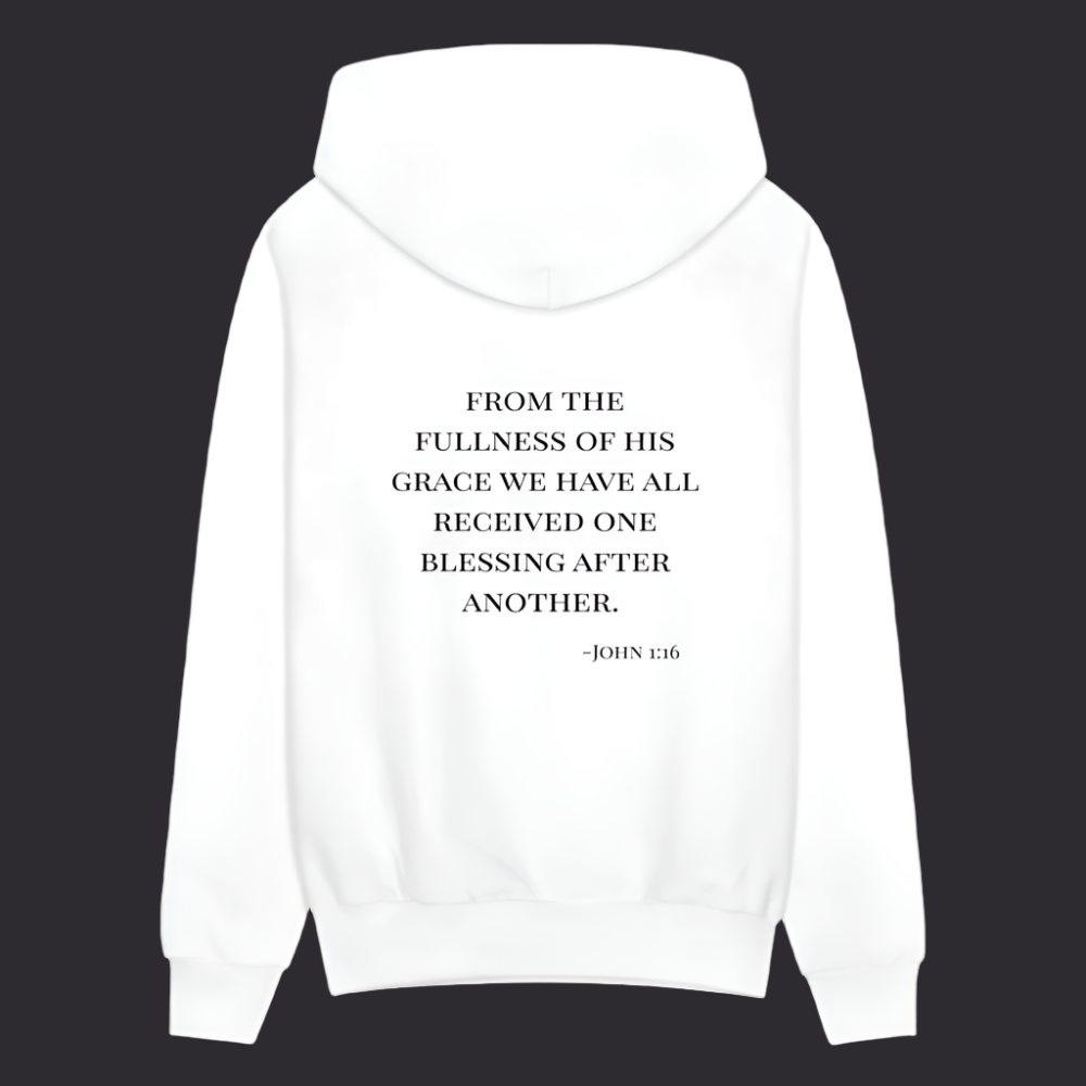 'Fullness of his Grace' Classic White Hoodie Thrive Collection - white