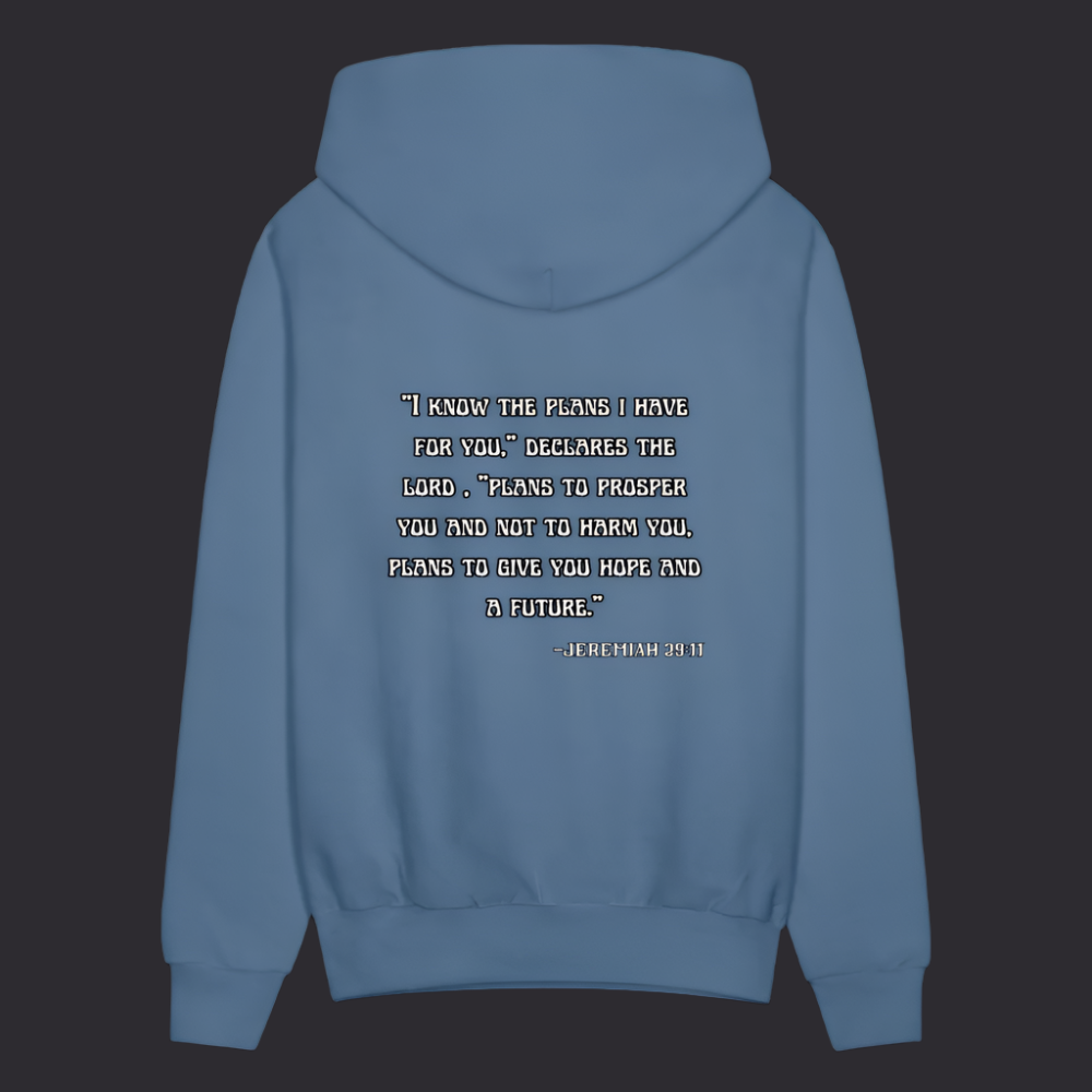 'I know the plans' Denim Blue Hoodie Thrive Collection - denim blue
