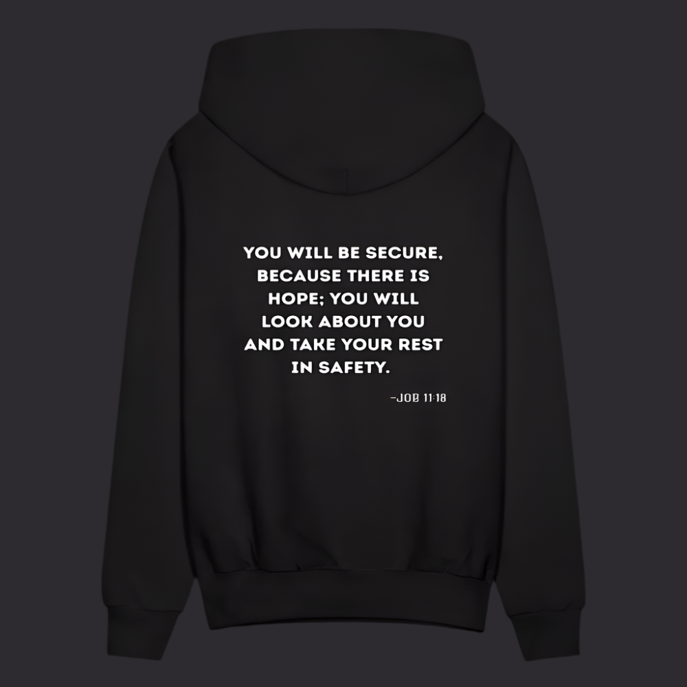 'You will be secure' Classic Black Hoodie Strive Collection - black