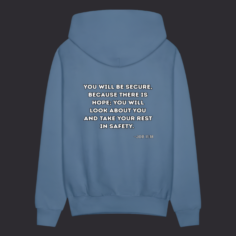 'You will be secure' Denim Blue Hoodie Strive Collection - denim blue