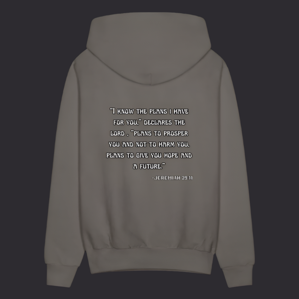 'I know the plans' Asphalt Gray Hoodie Thrive Collection - asphalt gray