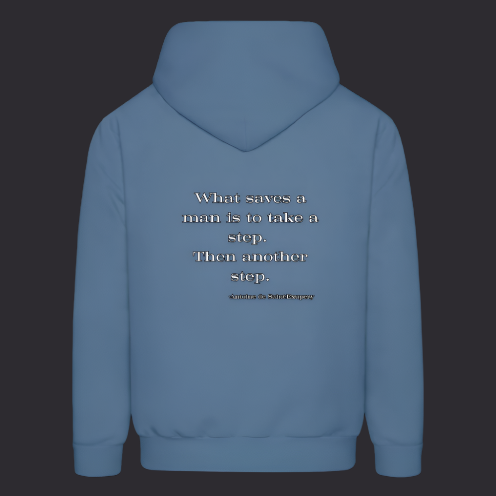 'What saves a man' Denim Blue Hoodie Survive Collection - denim blue