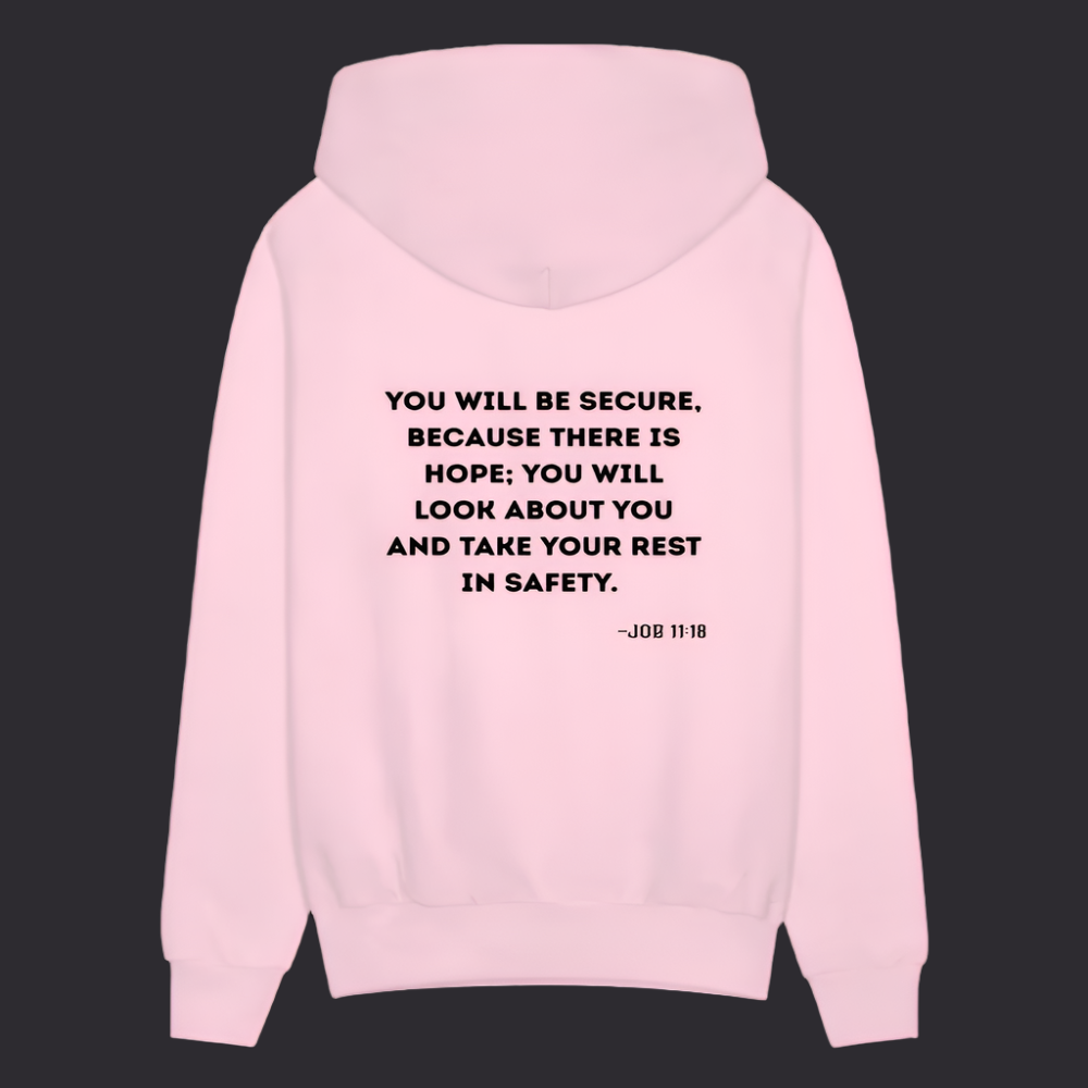 'You will be secure' Pink Hoodie Strive Collection - pale pink